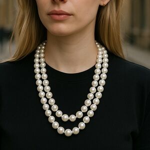 Long sin strand faux pearls necklace